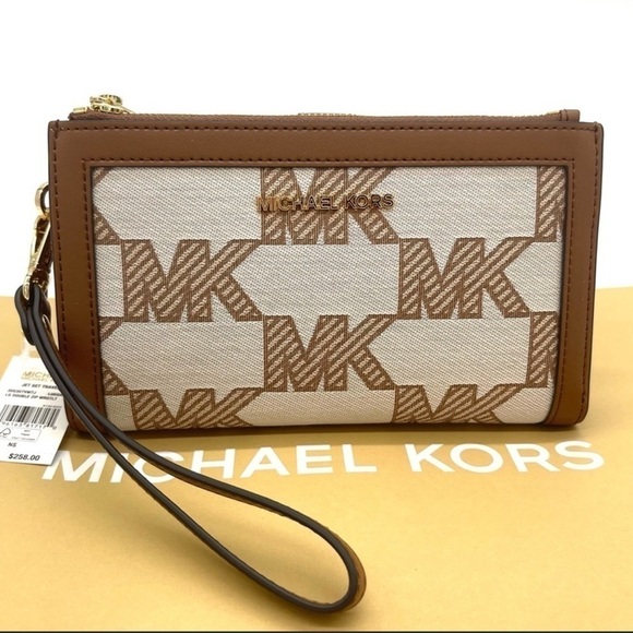 Michael Kors Large Double Zip Wallet Wristlet Brown - Picture 1 of 8